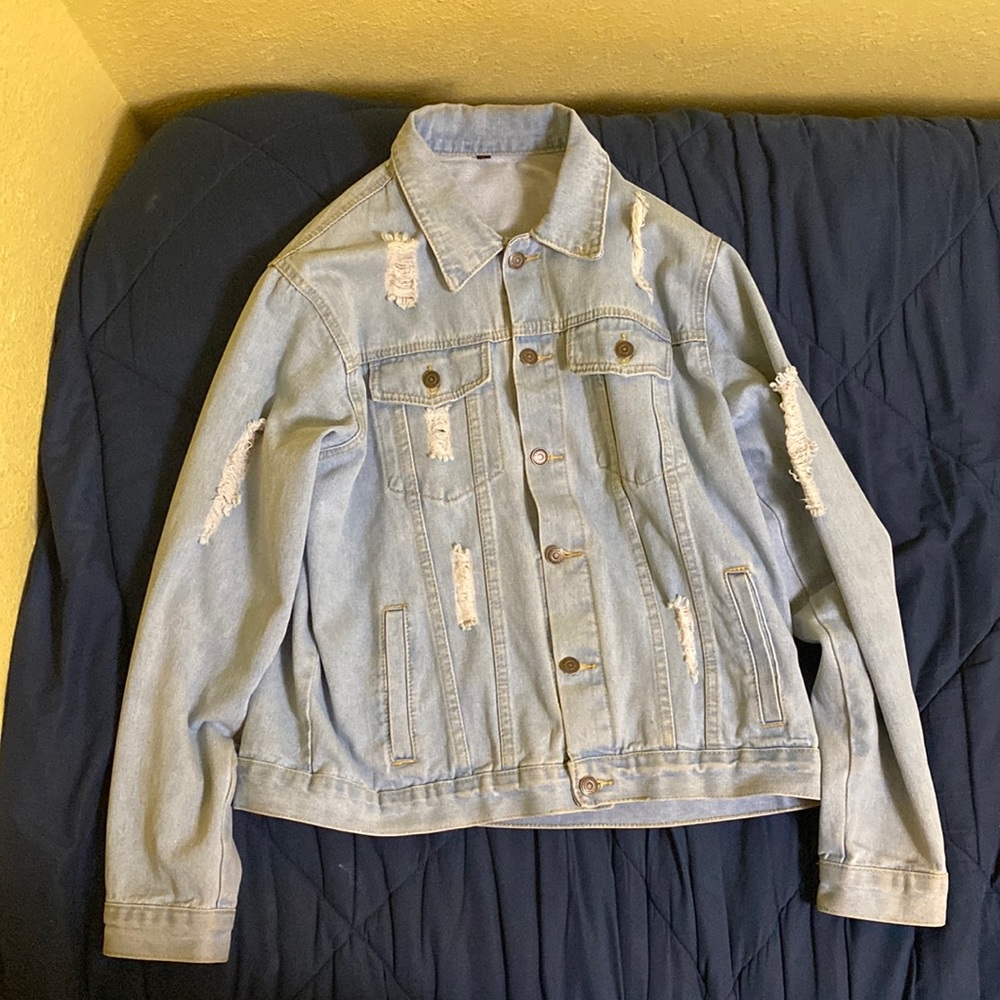 denim distressed jean jacket (large)